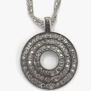 Premier Designs "Brilliant" Pendant Necklace, Black Crystals, Rhodium Plated